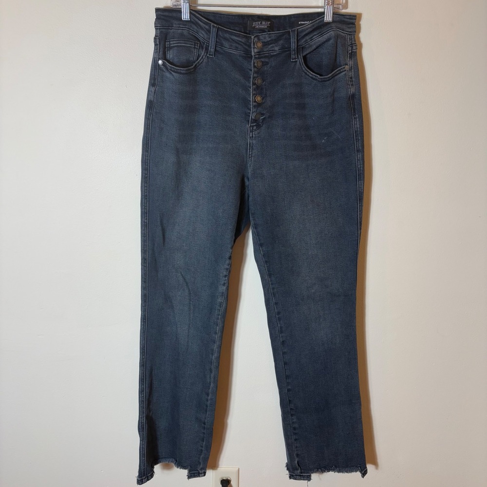 Judy Blue Button Fly Distressed Hem Straight Leg‎ Jeans Size 15/32